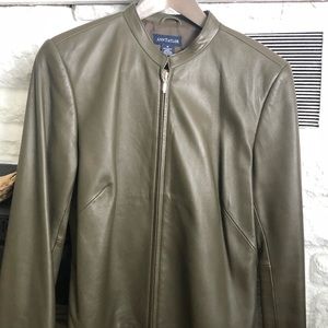 Ann Taylor leather jacket, olive green M